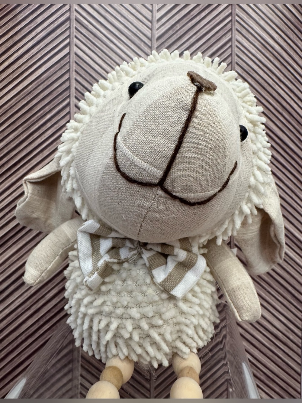 Plush Cream Lamb Decorative Shelf Sitter with Beaded Legs - Picture 3 of 6